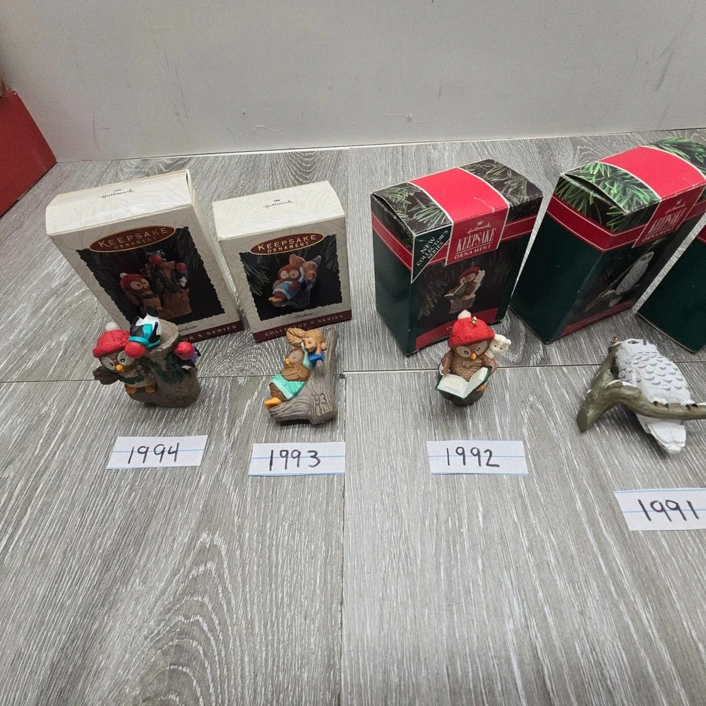 Vintage Hallmark Owl Ornament Lot 1983-1994 Owliver Series Christmas Boxed 9pc‎